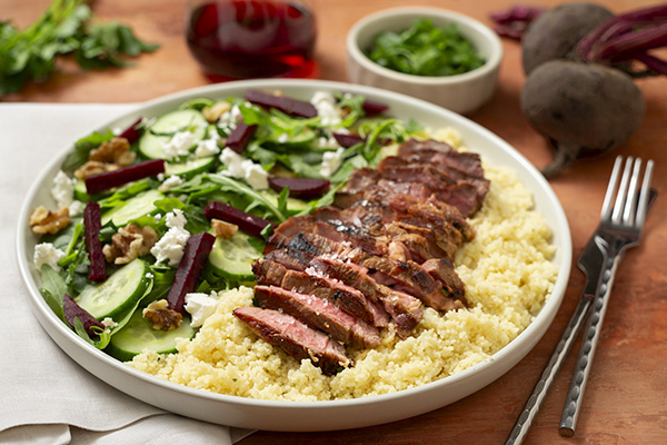 Grilled Lamb & Beetroot Salad with Fetta and Walnuts