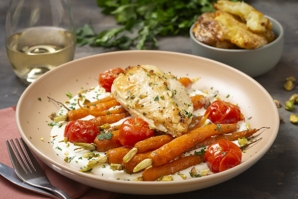 Roast Chicken & Roast Veg with Whipped Garlic Parsley Fetta