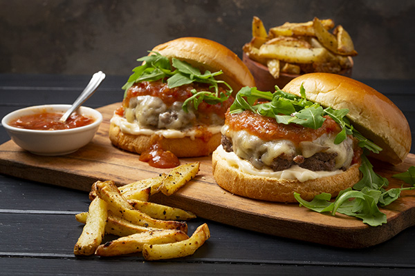 Kangaroo Bush Burger with Native Bush Tomato Chutney and Lemon Myrtle Fries