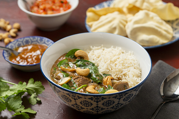 Almost Ready Chicken Korma with Rice and Pappadams