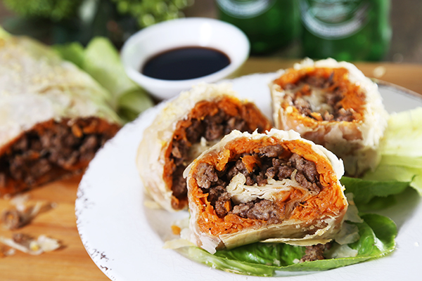 Lamb and Sweet Potato Strudel with Caramelised Onion and Fennel