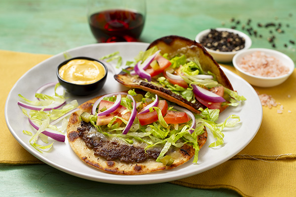 Smash Burger Tacos with Tomato and Cos Lettuce