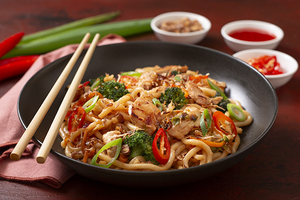 Plum Sauce Chicken and Noodles with Broccoli and Carrot