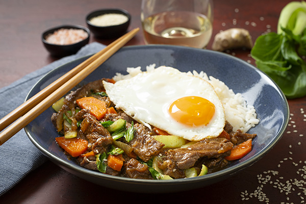 Beef Bulgogi with Pak Choy and Toasted Sesame Seeds