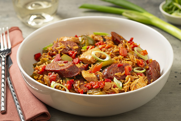 Chicken and Chorizo Jambalaya with Fire Roasted Red Capsicum