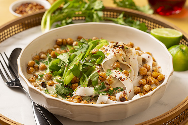 Thai Green Curry Noodles with Sugar Snap Peas and Choy Sum