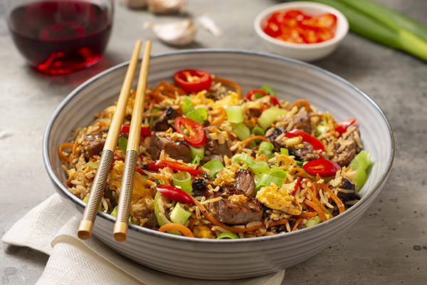 Garlic Steak Fried Rice with Crispy Garlic Topping