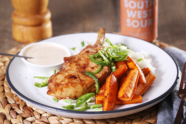 Spicy Pork Chops and Carrot with Rice and Pickled Chilli
