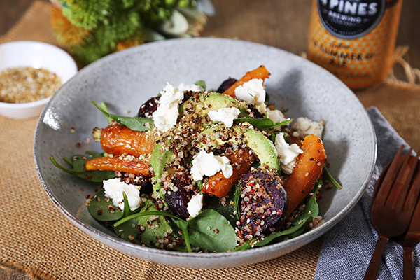 Superfood Salad with Baked Beetroot, Baby Carrots, Quinoa and Goats Cheese