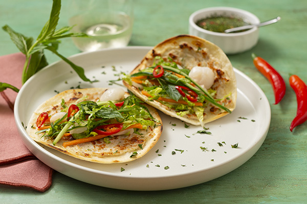 Vietnamese Smash Tacos with Lychee and Cucumber